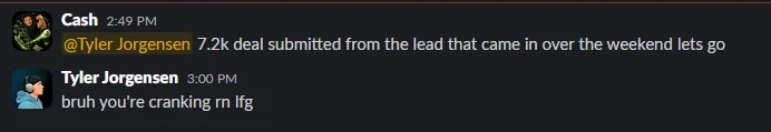 Member sharing a $7,200 deal submitted from a lead